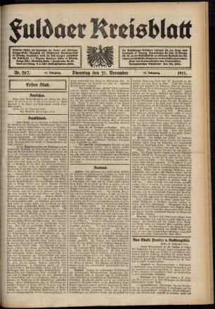 Erste Ausgabe vom Dienstag, den 21. November 1911.