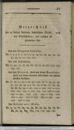 Verzeichniß der in diesem Lesebuch befindlichen Stücke, nach den Schriftstellern, aus welchen sie genommen sind