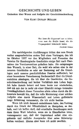 Geschichte und Leben : Gedanken über Wesen und Aufgabe der Geschichtsschreibung