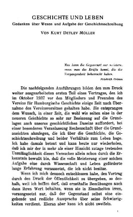 Geschichte und Leben : Gedanken über Wesen und Aufgabe der Geschichtsschreibung
