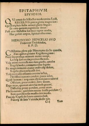 Hieronymo Mencelio Suo Fridericus Dedekindus, S. P. D.