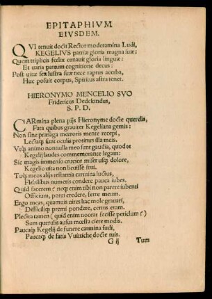 Hieronymo Mencelio Suo Fridericus Dedekindus, S. P. D.
