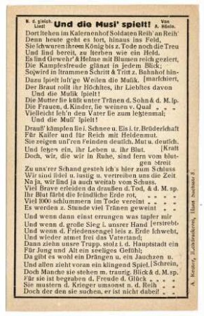 Text-Karten, ohne Nummern: Und die Musi' spielt!
