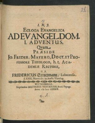 Ecloga Evangelica Ad Evangel. Dom. I. Adventus