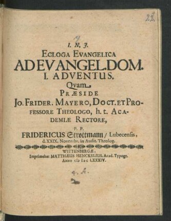 Ecloga Evangelica Ad Evangel. Dom. I. Adventus