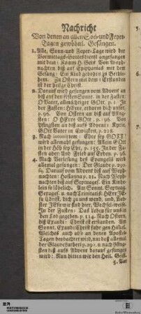Nachricht Von denen an allen Son- und Feyer-Tagen gewöhnl. Gesängen.