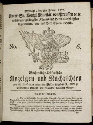 No. 6. Montags, den 5ten Februar 1776.