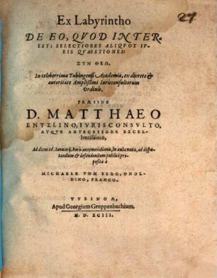 Ex labyrintho de eo, quod interest, selectiores aliquot iuris quaestiones