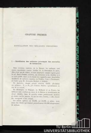 Chapitre premier. Distillation des mélasses indigènes
