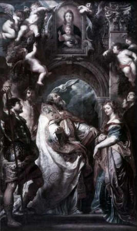 Papst Gregor, von Heiligen umgeben, ruft den heiligen Geist an