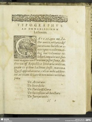 Typographus Ad Humanissimum Lectorem