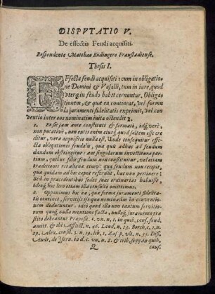 Disputatio V. De effectis Feudi acquisiti.