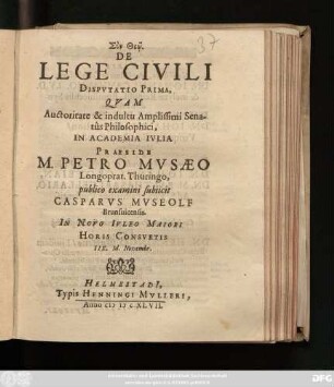 De Lege Civili Disputatio Prima