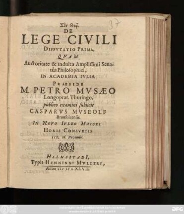 De Lege Civili Disputatio Prima
