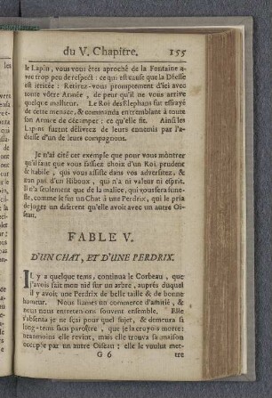 Fable V. D'un chat, et d'une perdrix.