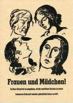 Illustrierter Aufruf des Kommunalen Frauenausschusses Leipzig zu Informationsvorträgen über den Volksentscheid