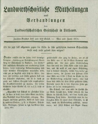 Zweiten Bandes 5tes und 6tes Stück. - Mai und Juny 1831.