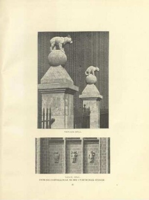 Gemeinde-Doppelschule an der Christburger Strasse. Torpfeiler, Detail ; Fassade, Detail