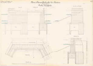 Neue Odervorflutbrücke, Küstrin: Rechter Landpfeiler: Ansichten, Grundriss, Schnitte 1:50