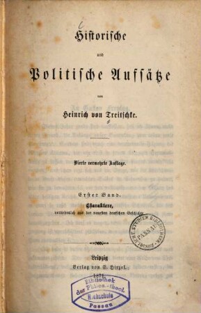 Historische und politische Aufsätze, 1. Charaktere, vornehmlich aus der neuesten deutschen Geschichte