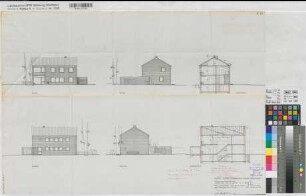 Recklinghausen (Recklinghausen) Staatliches Aufbaugymnasium Direktorenwohnung Ansichten, Schnitte 1959 1 : 100 55 x 80 Pause Staatshochbauamt Recklinghausen Regierung Münster Nr. 34118