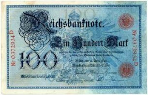 Geldschein, 100 Mark, 10.4.1890