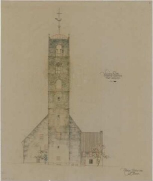 Gsaenger, Gustav; Sulzbach - Rosenberg (Bayern); Ev. Christus Kirche - Ausführungsplan, Nordostseite (Ansicht)