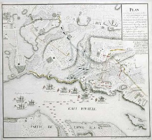 WHK 28 Nordamerikanische Kriege von 1775-1782: Plan des Einfalls der britischen Truppen nach New York am Morgen des 15. September 1776