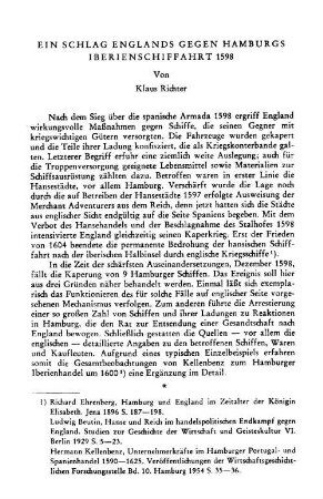 Ein Schlag Englands gegen Hamburgs Iberienschiffahrt 1598
