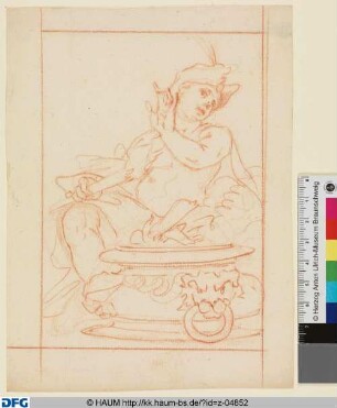 Studie eines Mannes mit Turban, der in einem Kessel Feuer macht