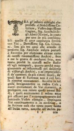 Lettera al conte Francesco Ginanni Patrizio Ravennate