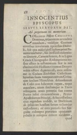 Innocentius Episcopus Servus Servorum Dei, Ad perpetuam rei memoriam.