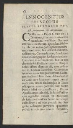 Innocentius Episcopus Servus Servorum Dei, Ad perpetuam rei memoriam.
