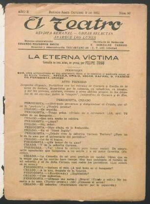 1922008000: La eterna victima : comedia en tres actos, en prosa