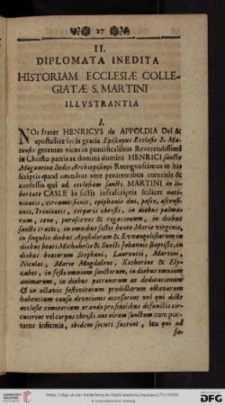 II. Diplomata inedita historiam ecclesiæ collegiatæ S. Martini illvstrantia