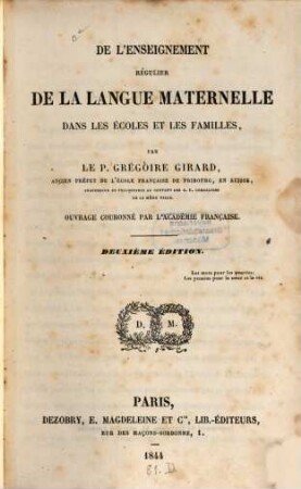 De l'enseignement régulier de la langue maternelle dans les écoles et les familles ...