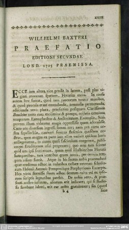 Willielmi Baxteri Praefatio Editioni Secundae Lon. 1725 Praemissa