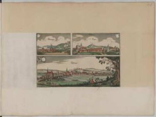 Ortsansichten von Ellwangen, Engen und Esslingen., Kupferstich, 1643 : Elwangen / [Hrsg. und Stecher: Matthaeus Merian]. - [Franckfurt] : [Matthaeus Merian], [1643]. - 1 Kunstbl. : mehrfarb. : Kupferstich ; 13,0 x 8,3 cm. Engen / [Hrsg. und Stecher: Matthaeus Merian]. - [Franckfurt] : [Matthaeus Merian], [1643]. - 1 Kunstbl. : Kupferstich ;18,2 x 8,3 cm, Esslingen / [Hrsg. und Stecher: Matthaeus Merian]. - [Franckfurt] : [Matthaeus Merian], [1643]. - 1 Kunstbl. : Kupferstich ; 32,0 x 11,8 cm