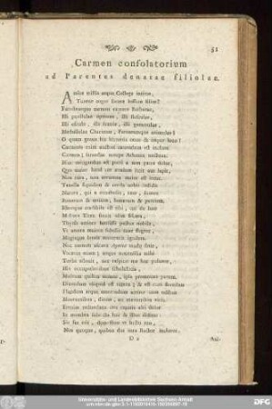Carmen consolatorium ad Parentes denatae filiolae.