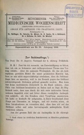 Kleine medizinische Abhandlungen : Separatabdrücke und den Münchener Medizin. Wochenschrift. 5