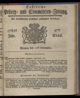47tes Stueck, Montag den 21ten November. 1785