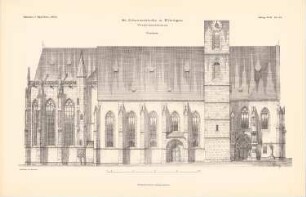 St. Johanneskirche, Kitzingen: Ansicht von Norden (aus: Atlas zur Zeitschrift für Bauwesen, hrsg. v. Ministerium der öffentlichen Arbeiten, Jg. 59, 1909)
