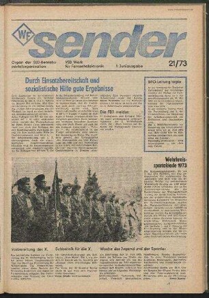Betriebszeitung 'WF-Sender', Nr.21/1973 (1. Juniausgabe 1973)