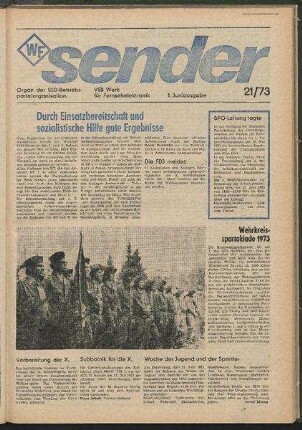 Betriebszeitung 'WF-Sender', Nr.21/1973 (1. Juniausgabe 1973)
