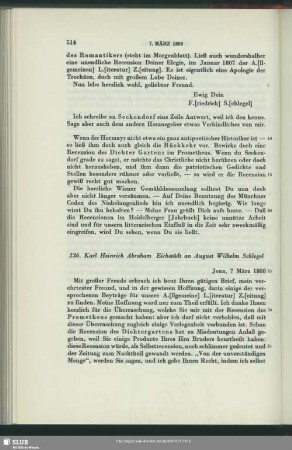 Heinrich Carl Abraham Eichstaedt an August Wilhelm von Schlegel, Jena, 07.03.1808