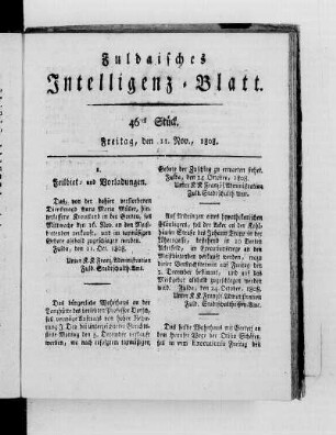 46tes Stück, Ausgabe vom 11. Nov. 1808
