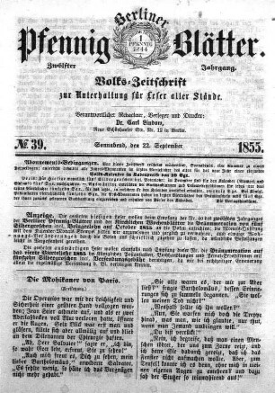 No. 39, Sonnabend, den 22. September