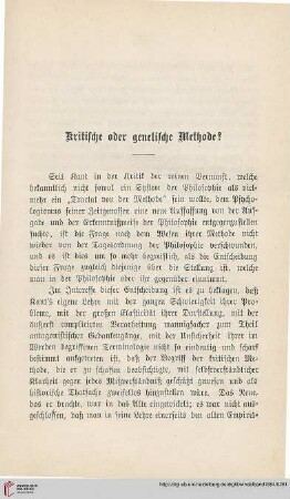 Kritische oder genetische Methode?