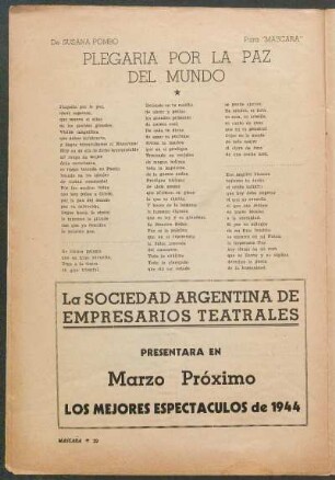 Plegaria por la paz del Mundo : para "Máscara"