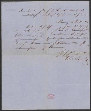 Brief an Kommittee für das Mittelrheinische Musikfest <4, 1860, Mainz> : 18.07.1860